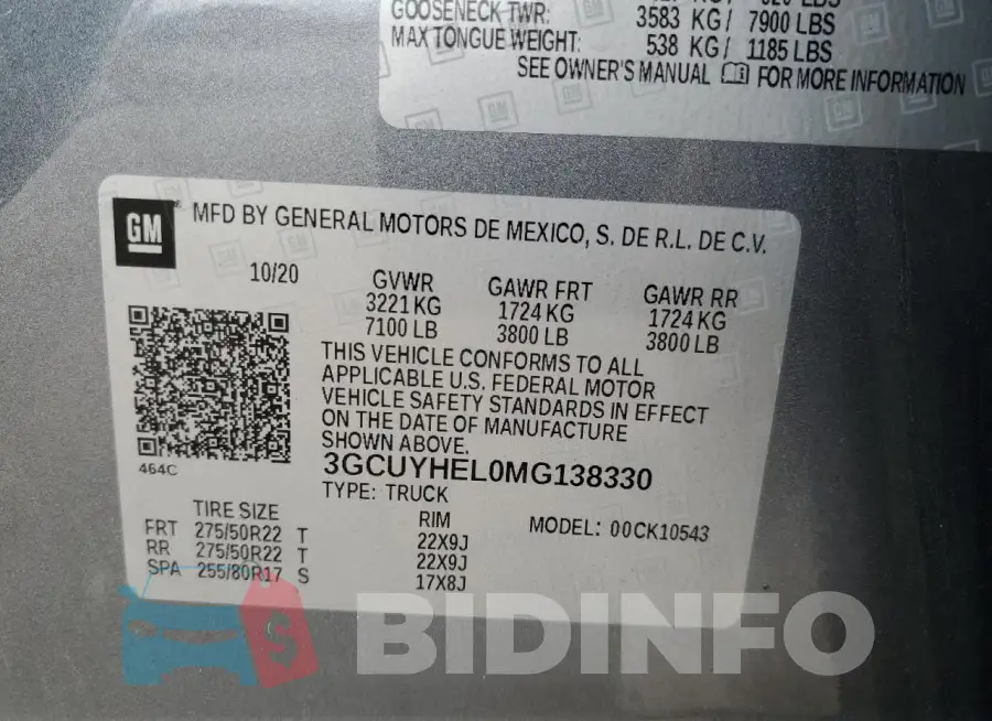 3GCUYHEL0MG138330 Photo# 12