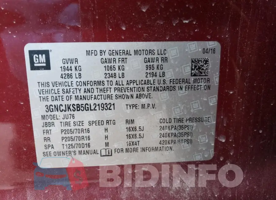 3GNCJKSB5GL219321 Photo# 14
