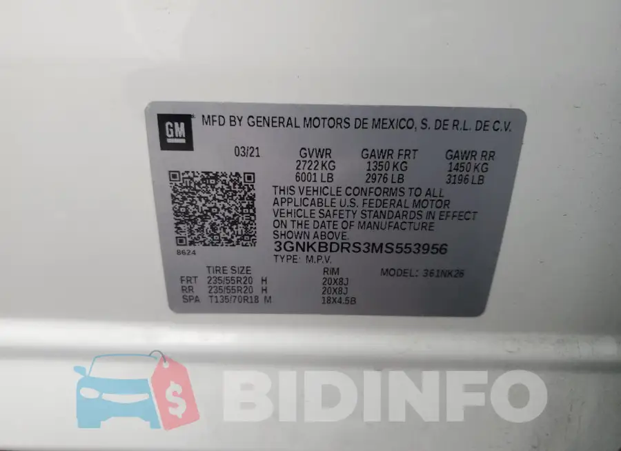 3GNKBDRS3MS553956 Photo# 14