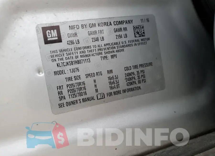 KL7CJKSB1HB071113 Photo# 13