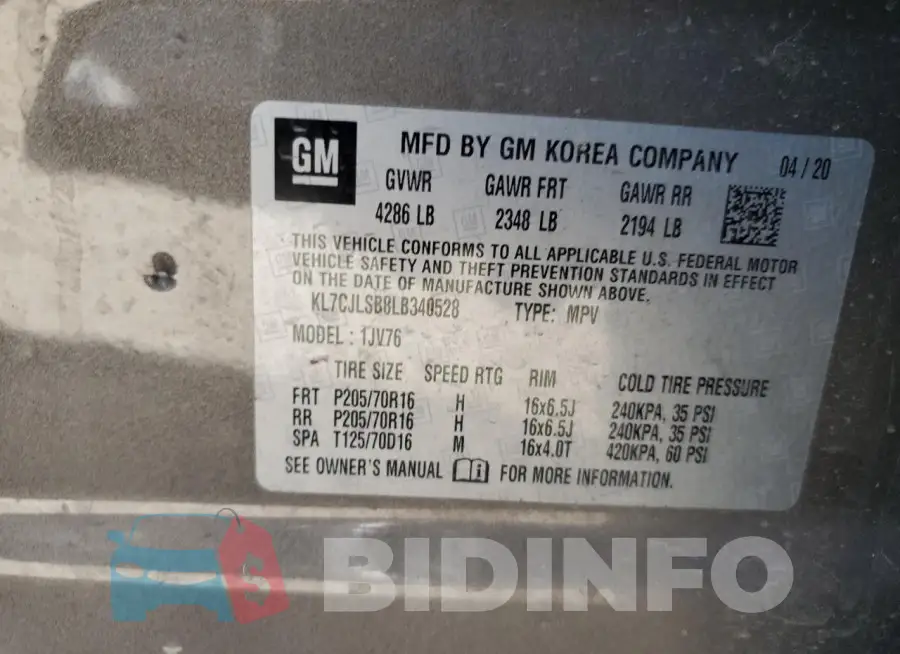KL7CJLSB8LB340528 Photo# 13