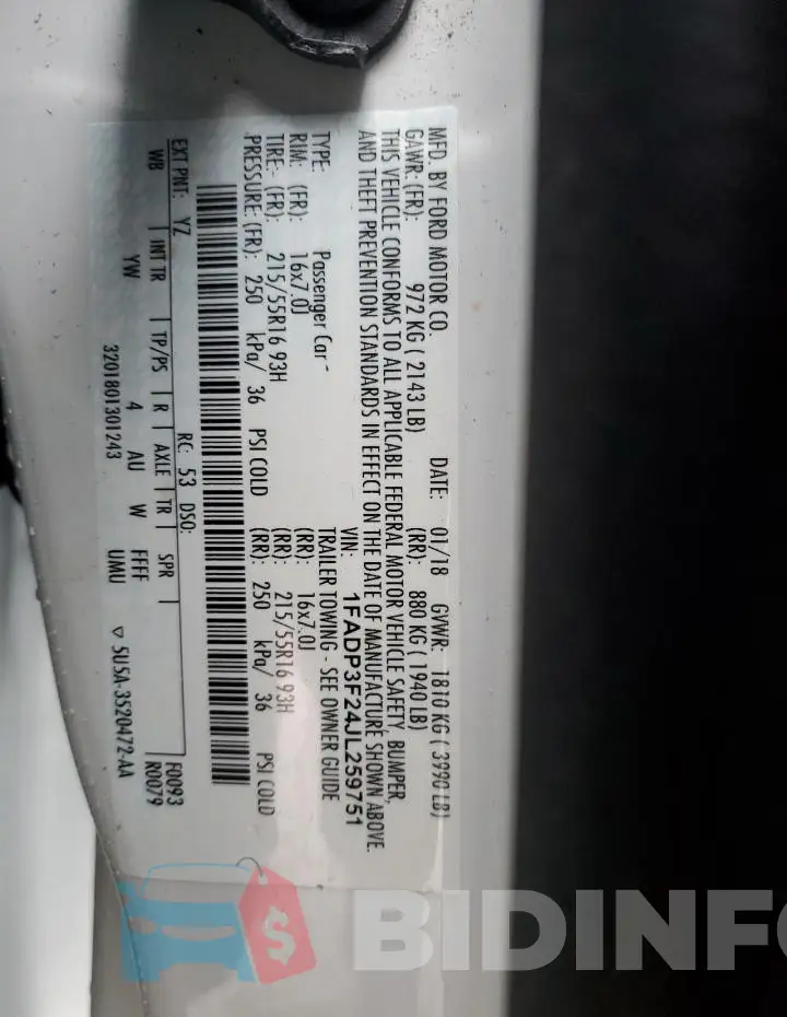 1FADP3F24JL259751 Photo# 12