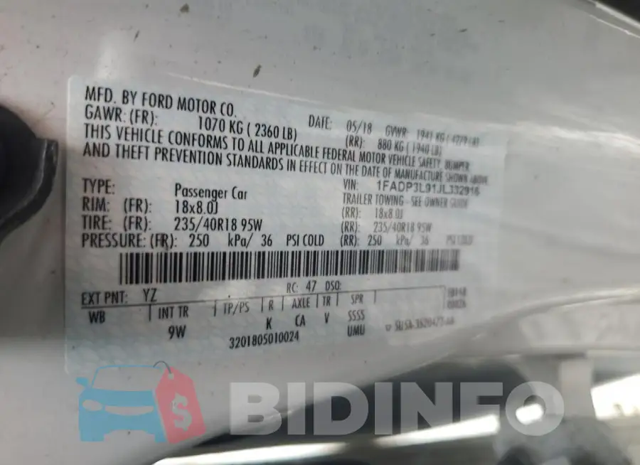 1FADP3L91JL332916 Photo# 12