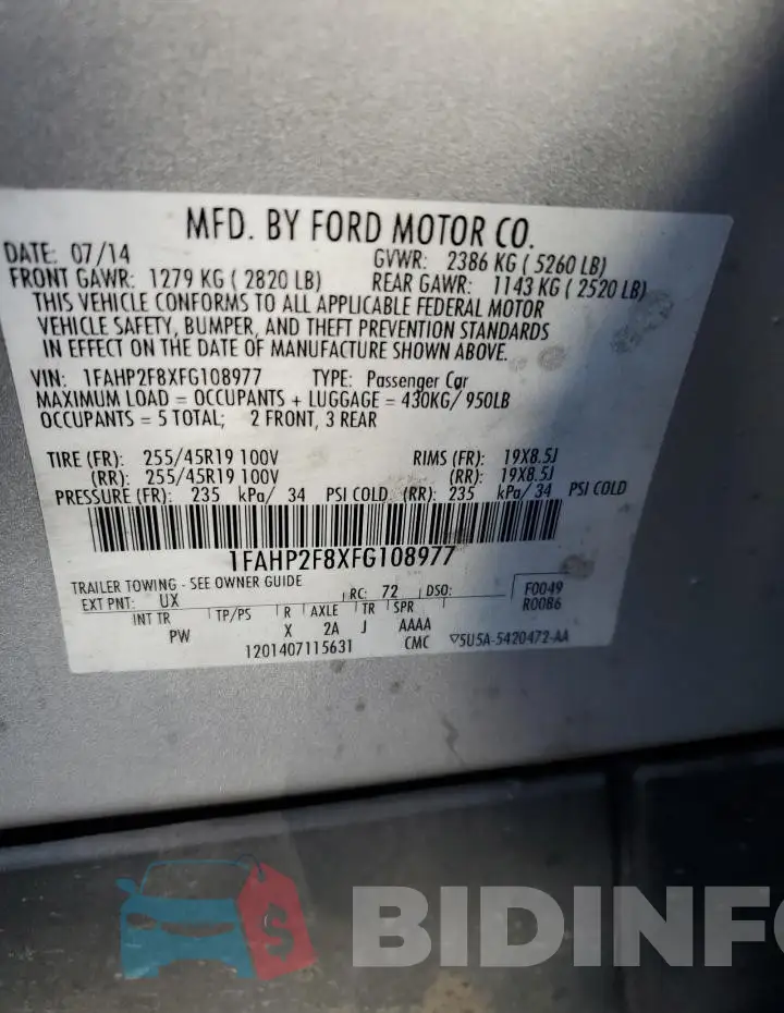 1FAHP2F8XFG108977 Photo# 12