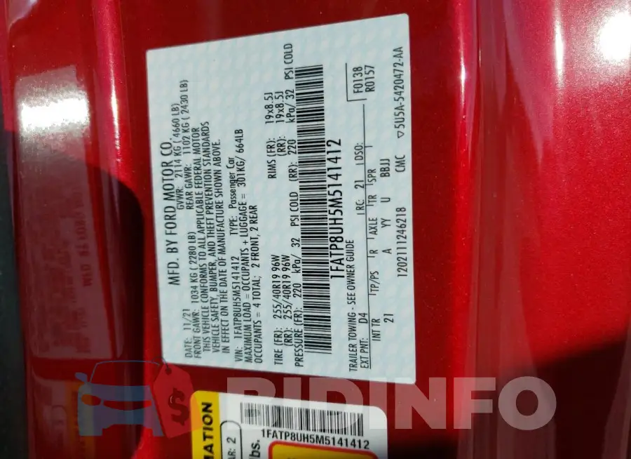 1FATP8UH5M5141412 Photo# 12