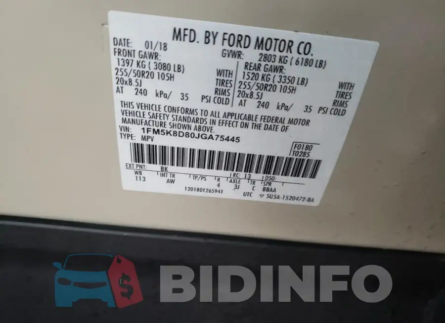 1FM5K8D80JGA75445 Photo# 13