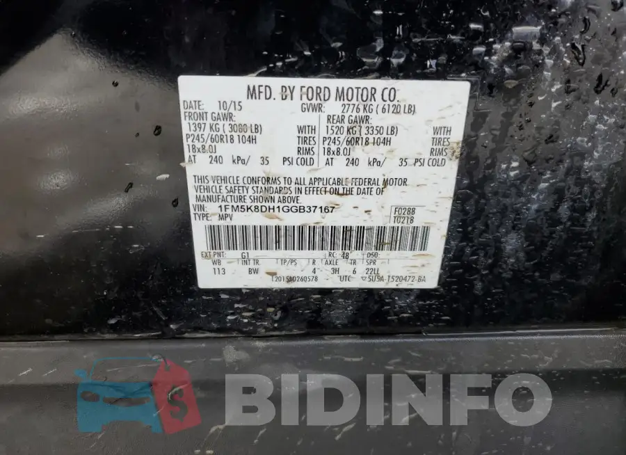 1FM5K8DH1GGB37167 Photo# 14