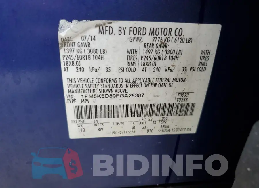 1FM5KED89FGA28387 Photo# 13