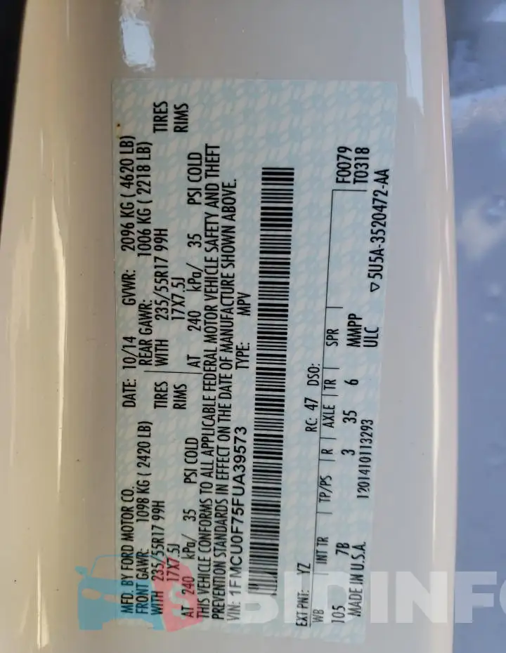 1FMCU0F75FUA39573 Photo# 13