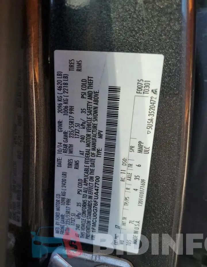 1FMCU0G76FUA47700 Photo# 13