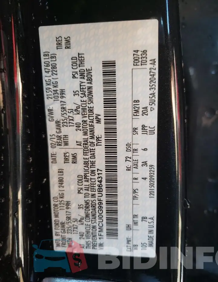 1FMCU0G99FUB64317 Photo# 13