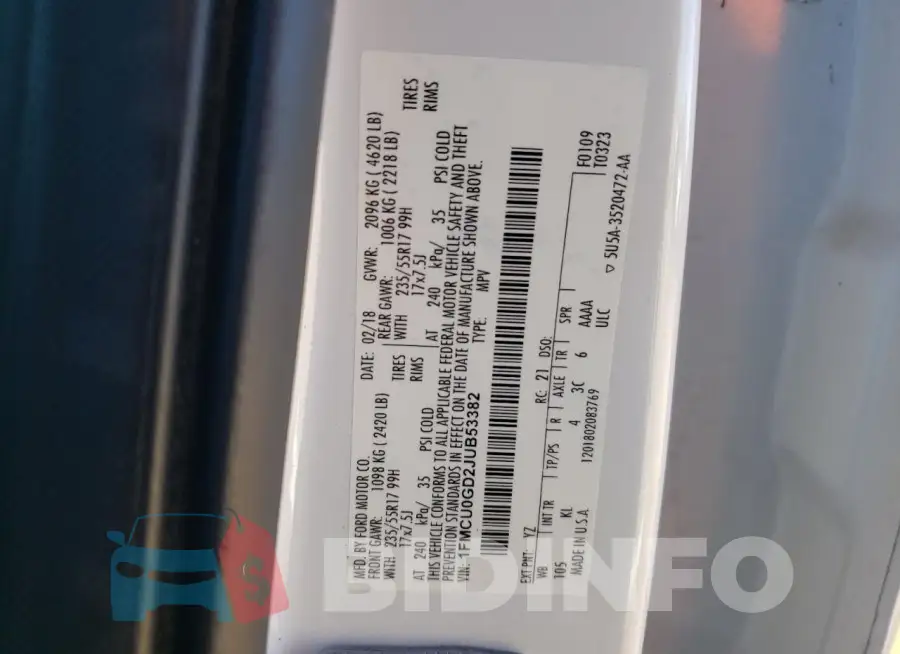 1FMCU0GD2JUB53382 Photo# 12