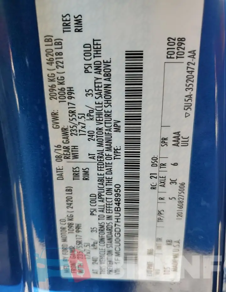 1FMCU0GD7HUB48950 Photo# 13