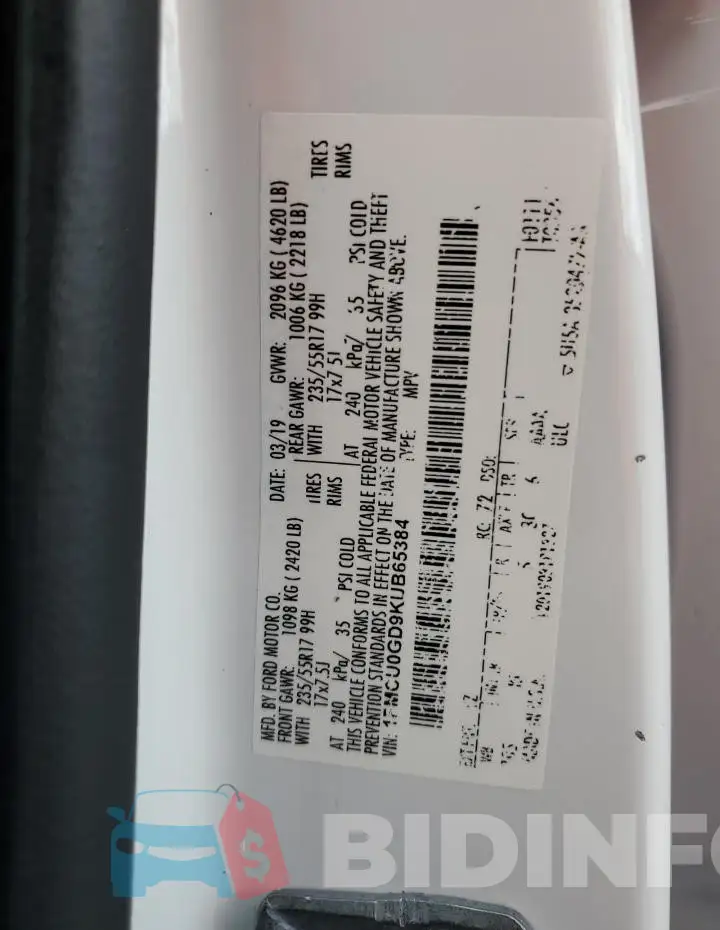 1FMCU0GD9KUB65384 Photo# 14