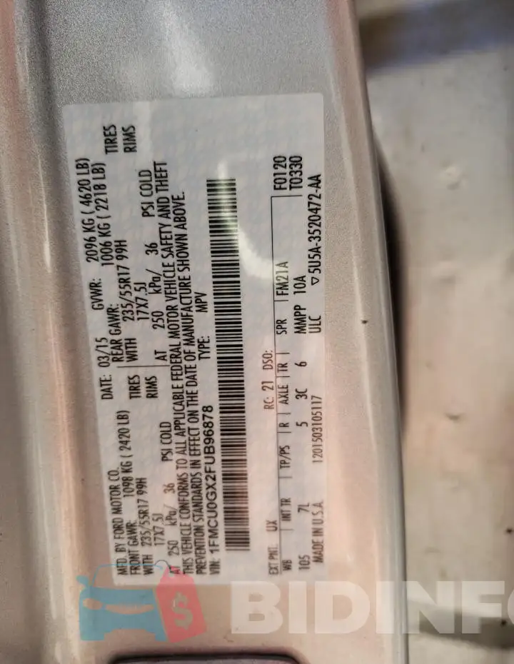 1FMCU0GX2FUB96878 Photo# 13