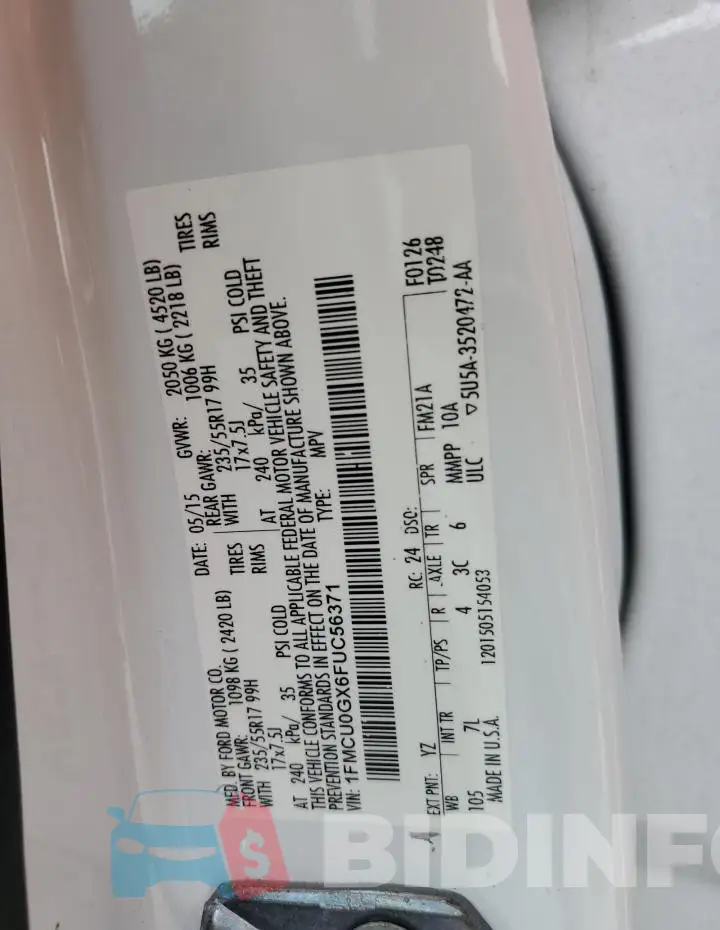 1FMCU0GX6FUC56371 Photo# 14