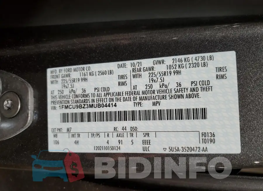 1FMCU9BZ3MUB04414 Photo# 12