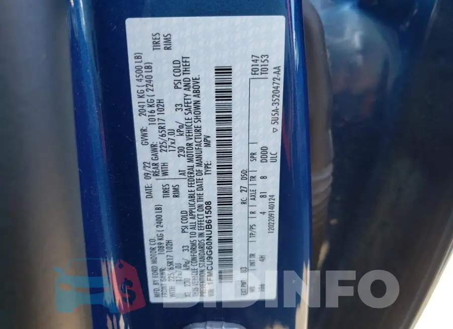 1FMCU9G60NUB61508 Photo# 12