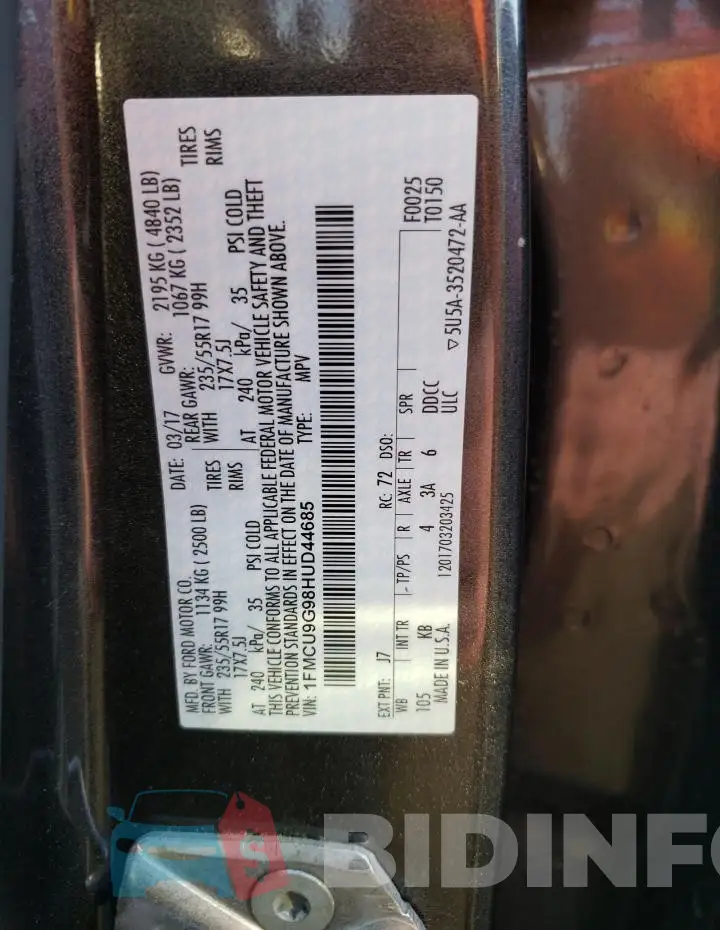 1FMCU9G98HUD44685 Photo# 12