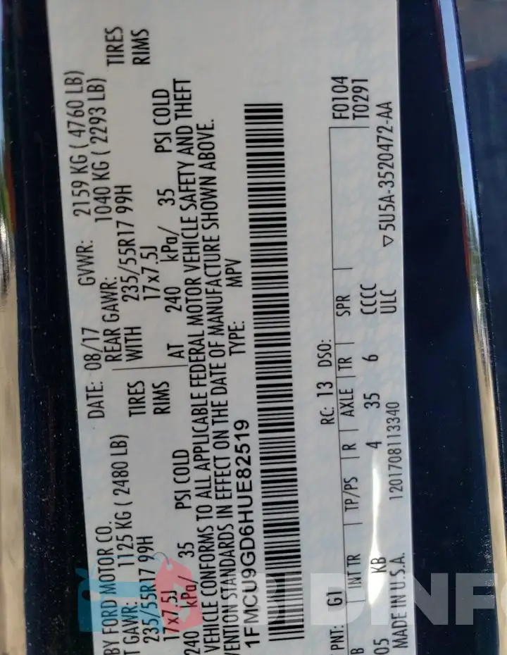 1FMCU9GD6HUE82519 Photo# 13