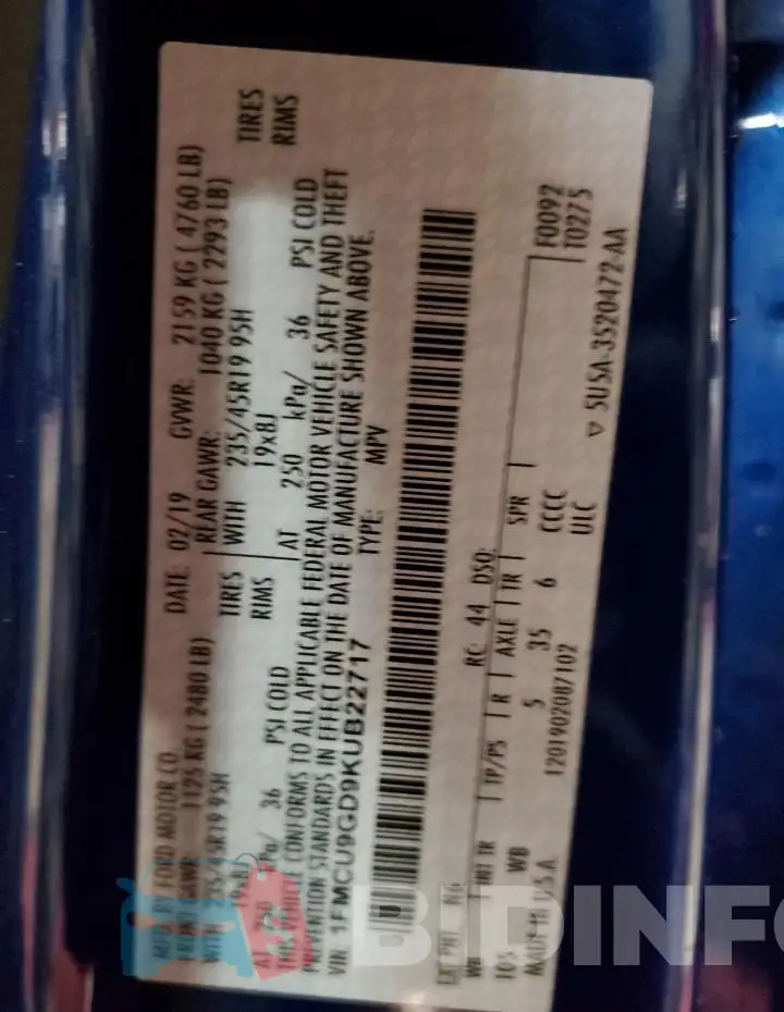 1FMCU9GD9KUB22717 Photo# 13