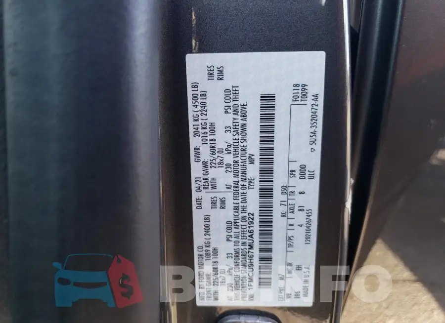 1FMCU9H67MUA61922 Photo# 13