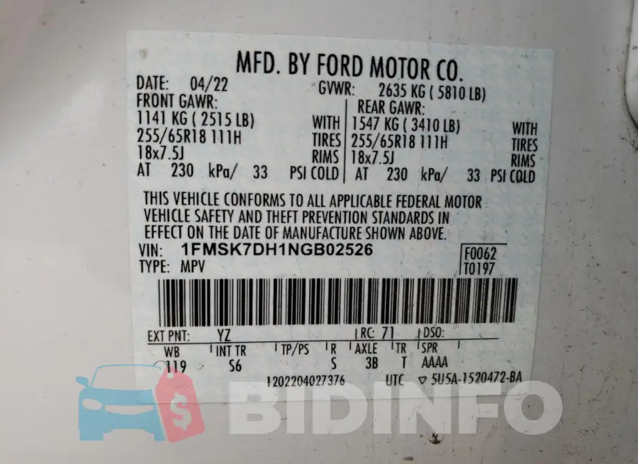 1FMSK7DH1NGB02526 Photo# 14