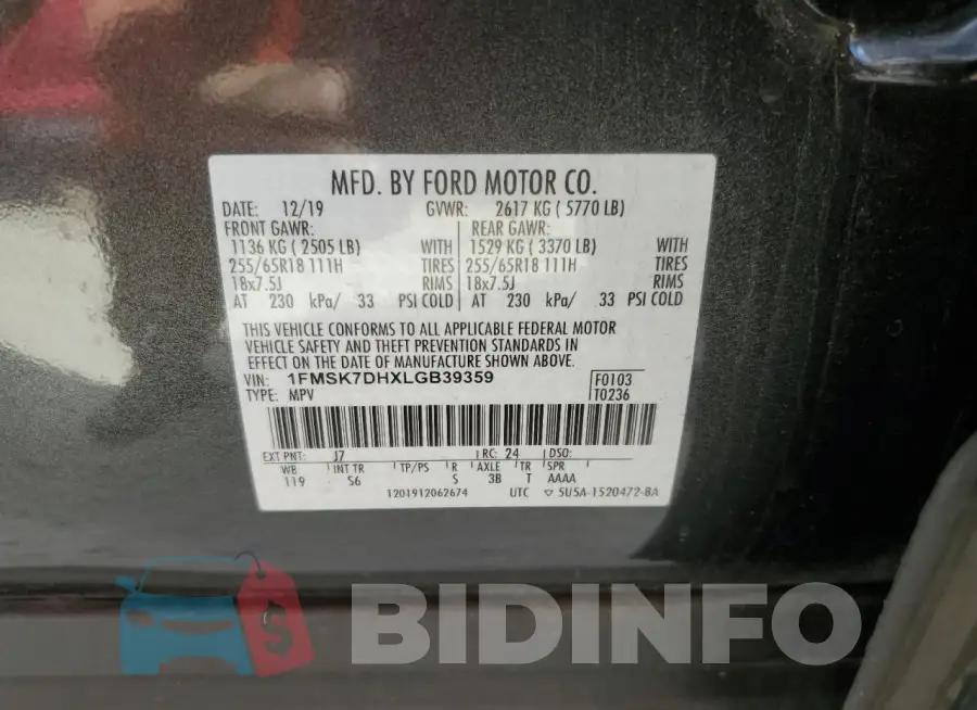 1FMSK7DHXLGB39359 Photo# 14