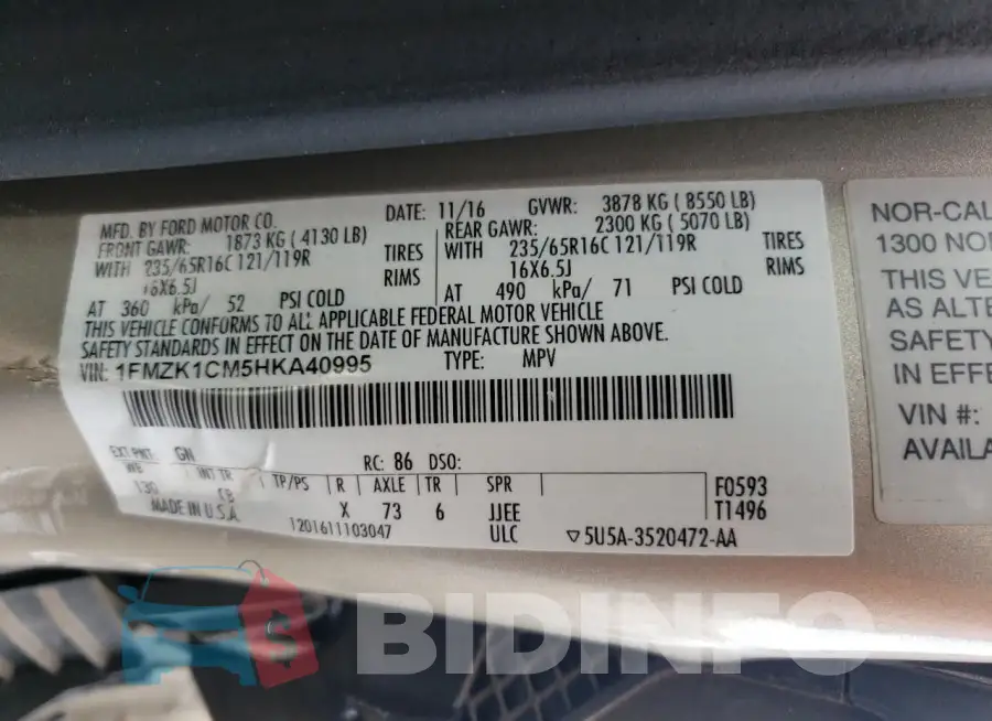1FMZK1CM5HKA40995 Photo# 13