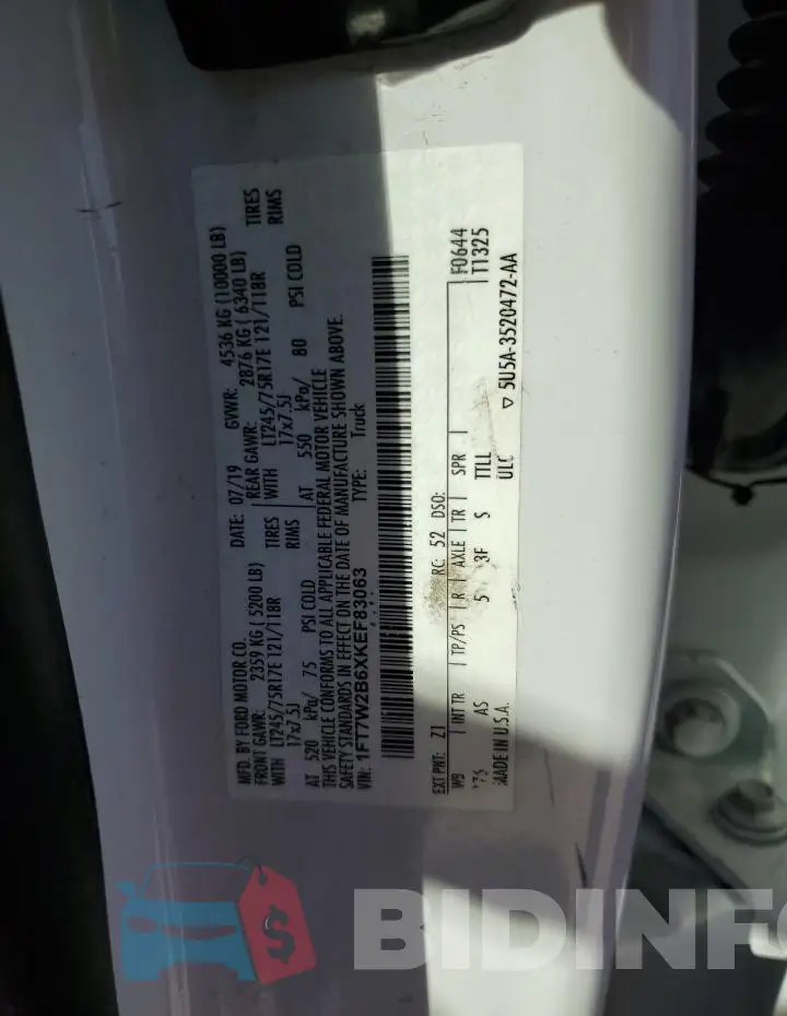1FT7W2B6XKEF83063 Photo# 12