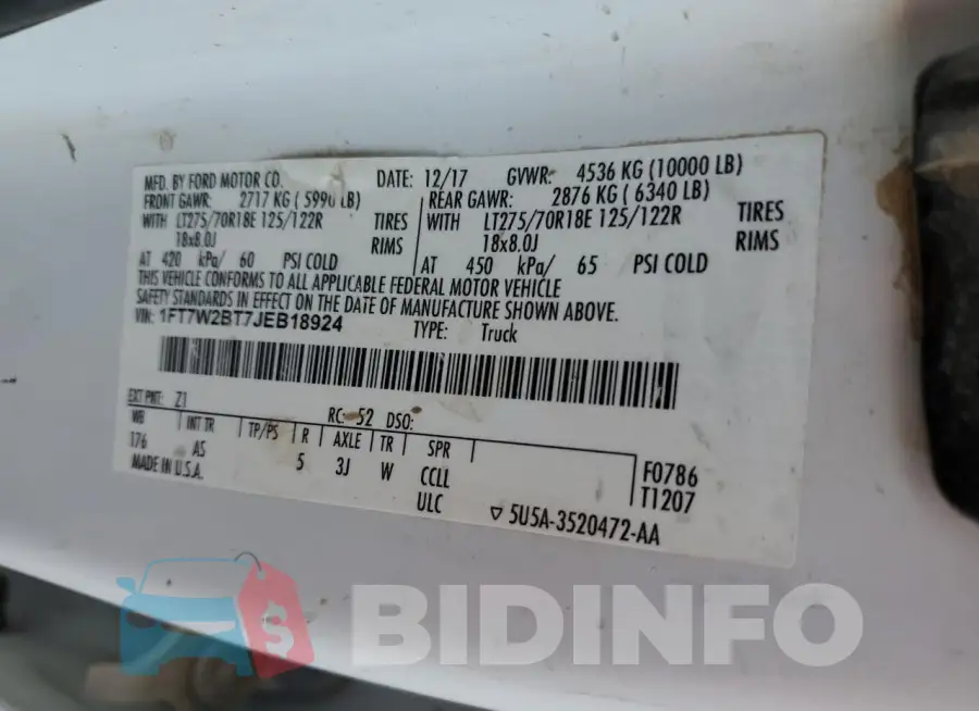 1FT7W2BT7JEB18924 Photo# 12