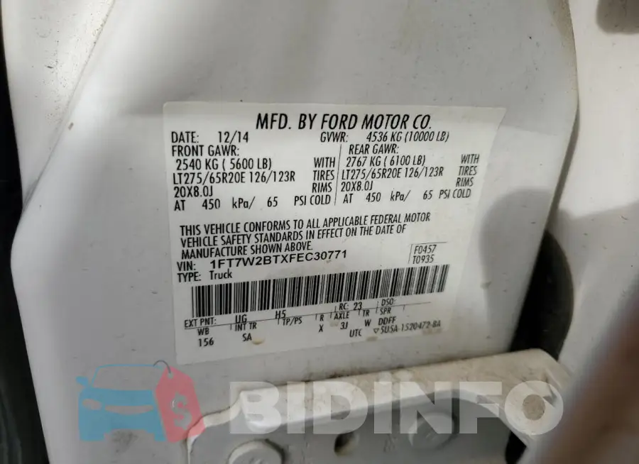 1FT7W2BTXFEC30771 Photo# 12