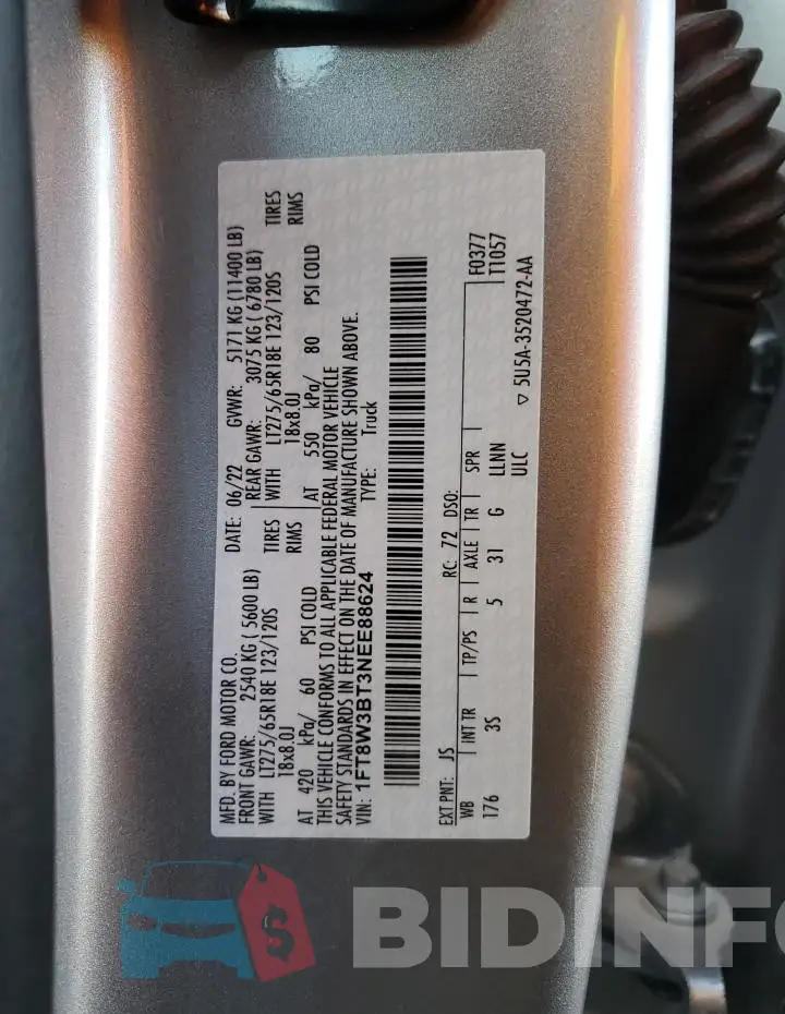 1FT8W3BT3NEE88624 Photo# 12