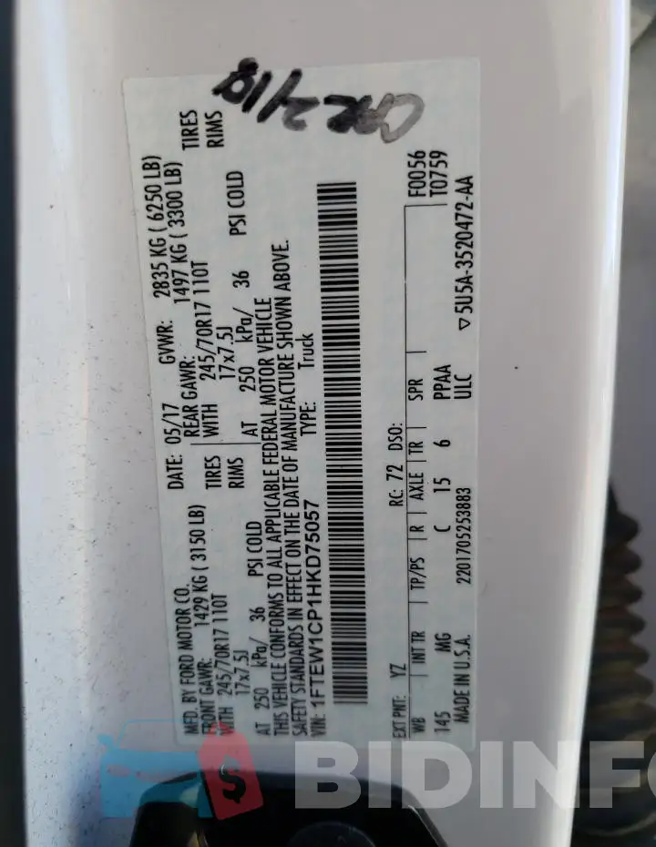 1FTEW1CP1HKD75057 Photo# 12