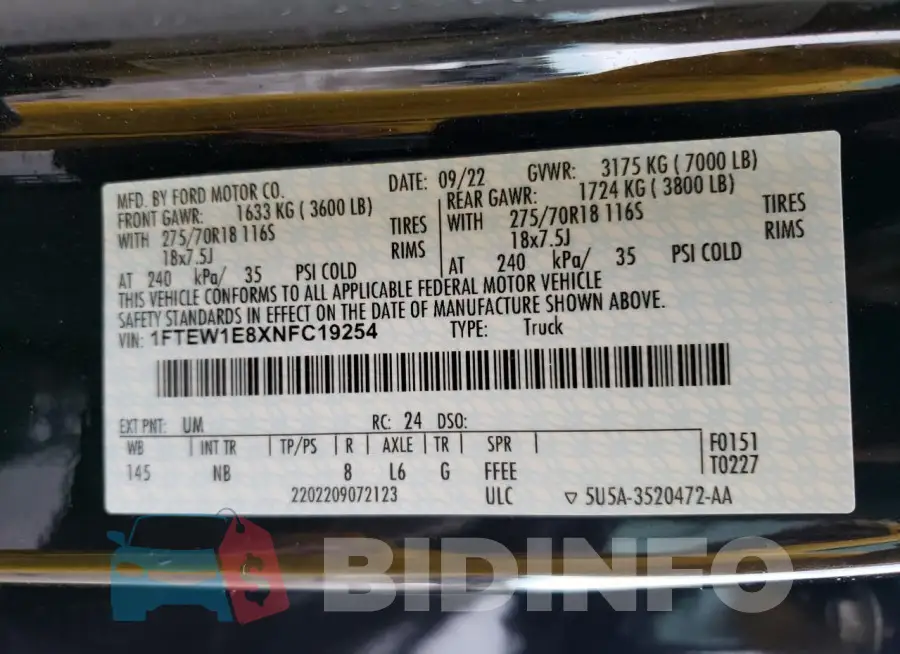 1FTEW1E8XNFC19254 Photo# 13