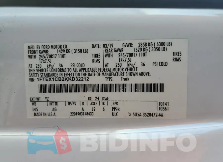 1FTEX1CB2KKD32212 Photo# 12