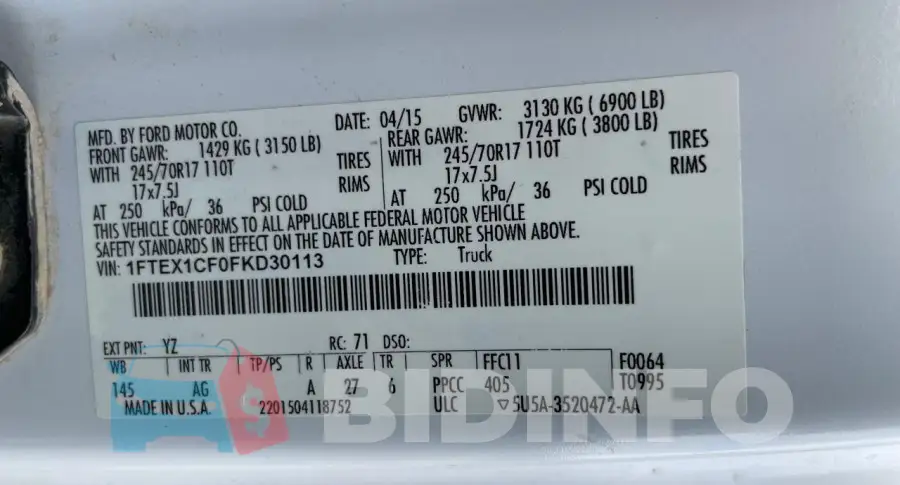 1FTEX1CF0FKD30113 Photo# 10