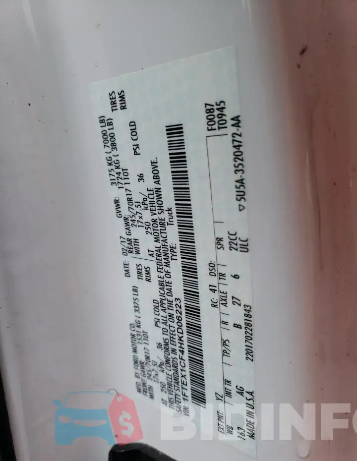 1FTEX1CF4HKD06223 Photo# 14