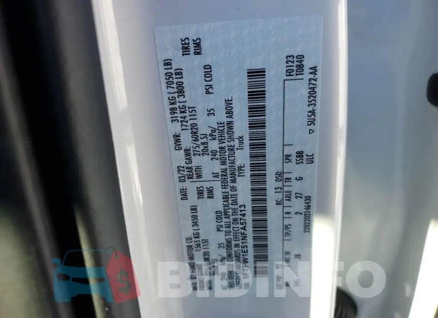 1FTFW1E51NFA57413 Photo# 12