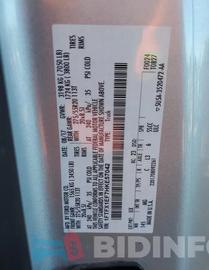1FTFX1EF7HKE57042 Photo# 10