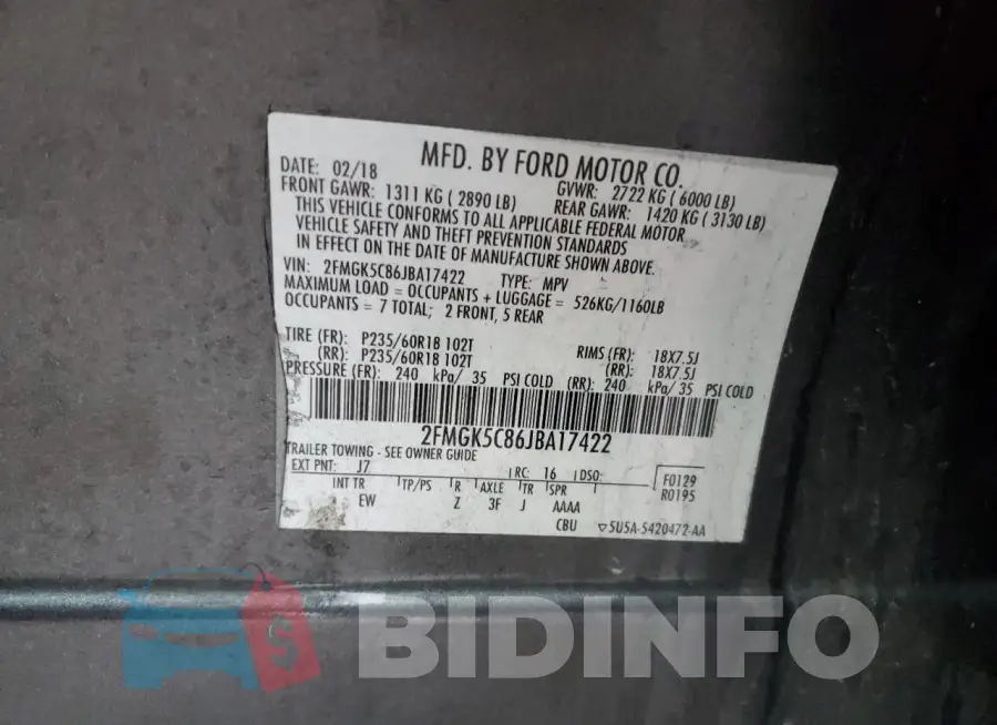 2FMGK5C86JBA17422 Photo# 13