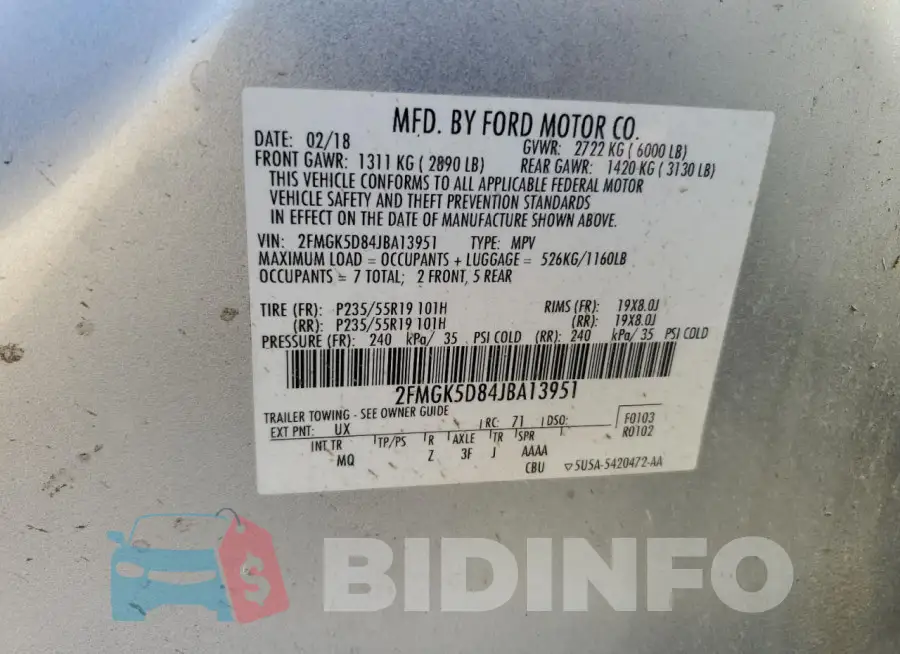 2FMGK5D84JBA13951 Photo# 13