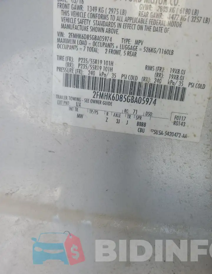 2FMHK6D85GBA05974 Photo# 13