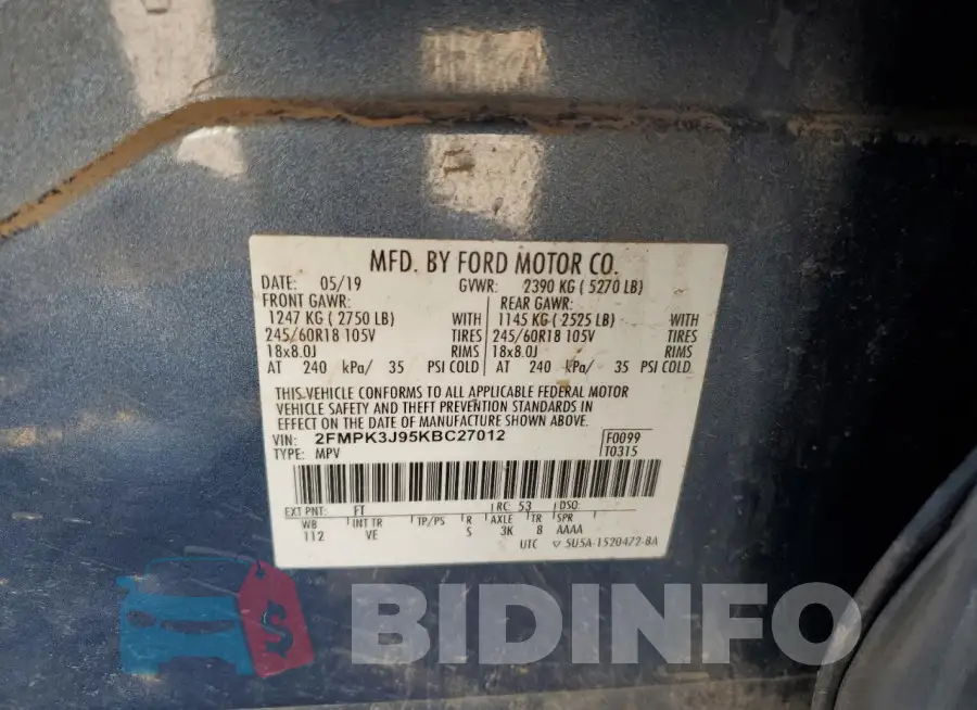 2FMPK3J95KBC27012 Photo# 12