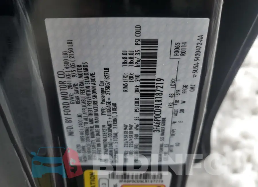 3FA6P0CD9LR187219 Photo# 12
