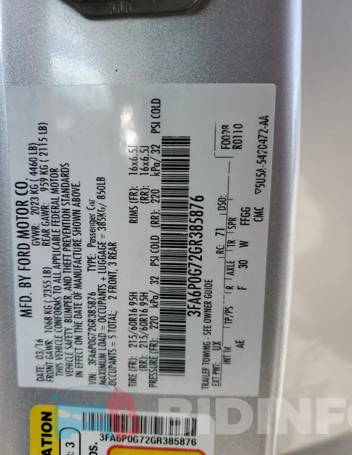 3FA6P0G72GR385876 Photo# 12