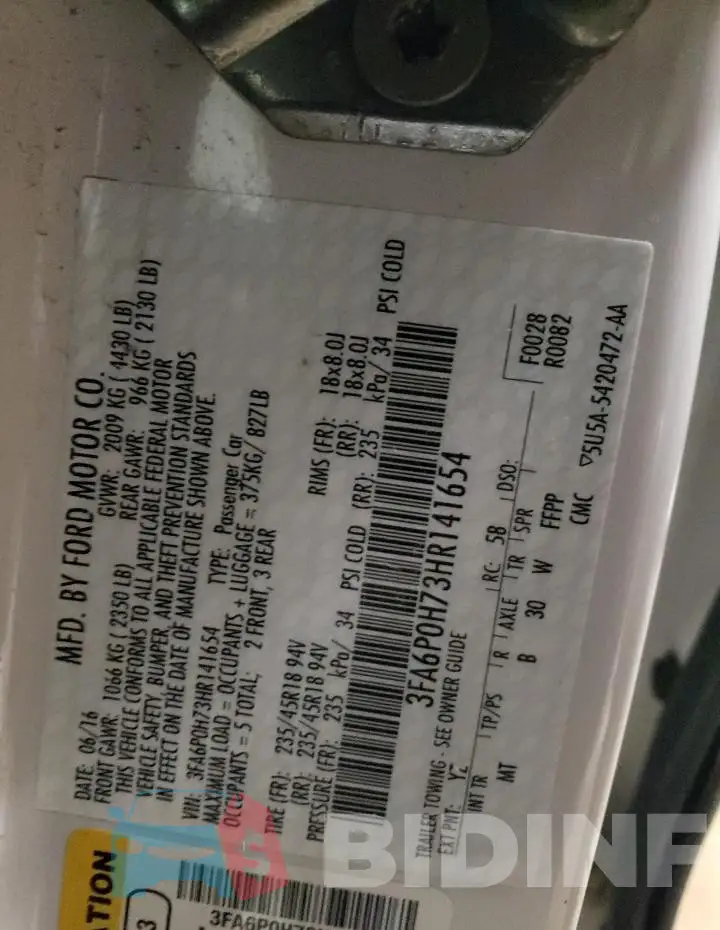 3FA6P0H73HR141654 Photo# 12
