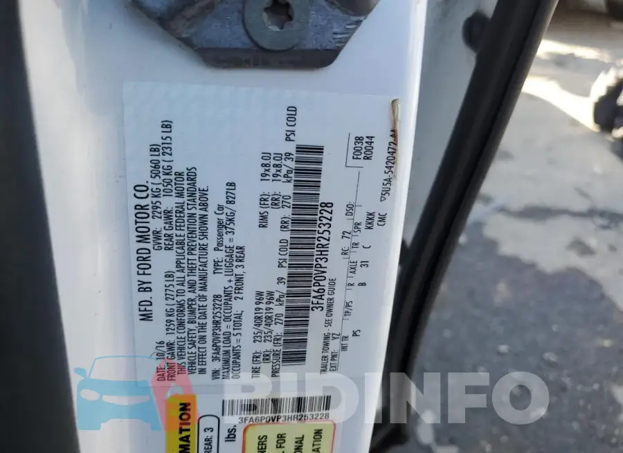 3FA6P0VP3HR253228 Photo# 12