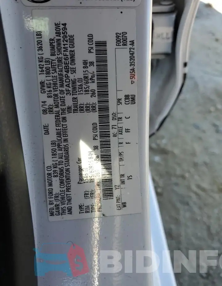 3FADP4BE6FM129594 Photo# 12