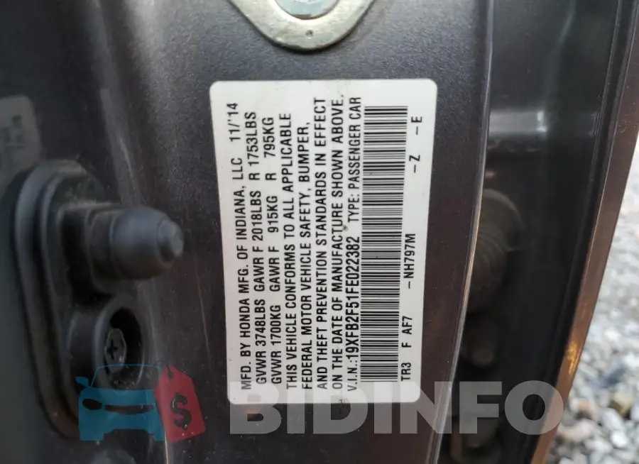 19XFB2F51FE022382 Photo# 12